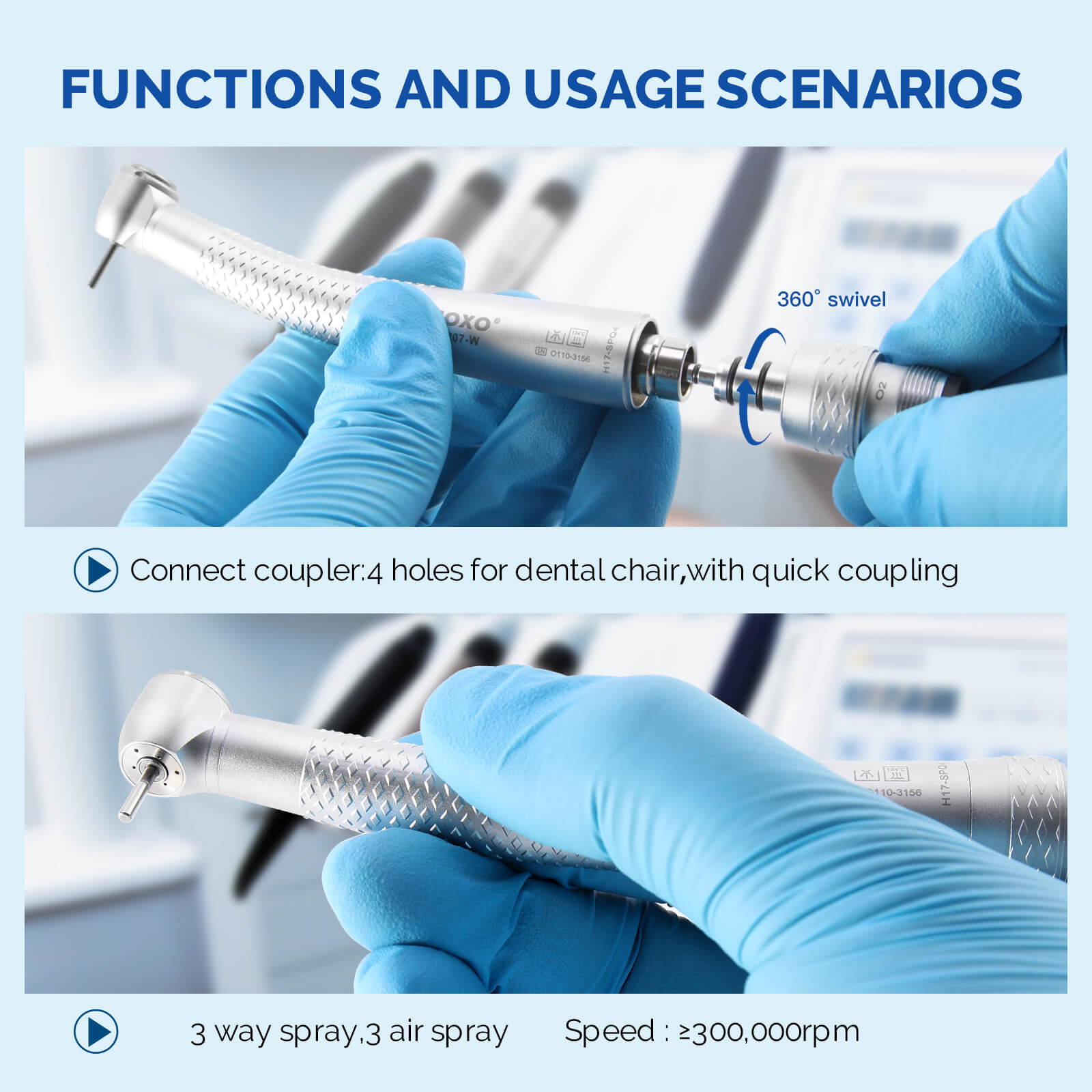 COXO CX207-W High Speed Air Turbine Handpiece with 4 Holes Quick Coupler