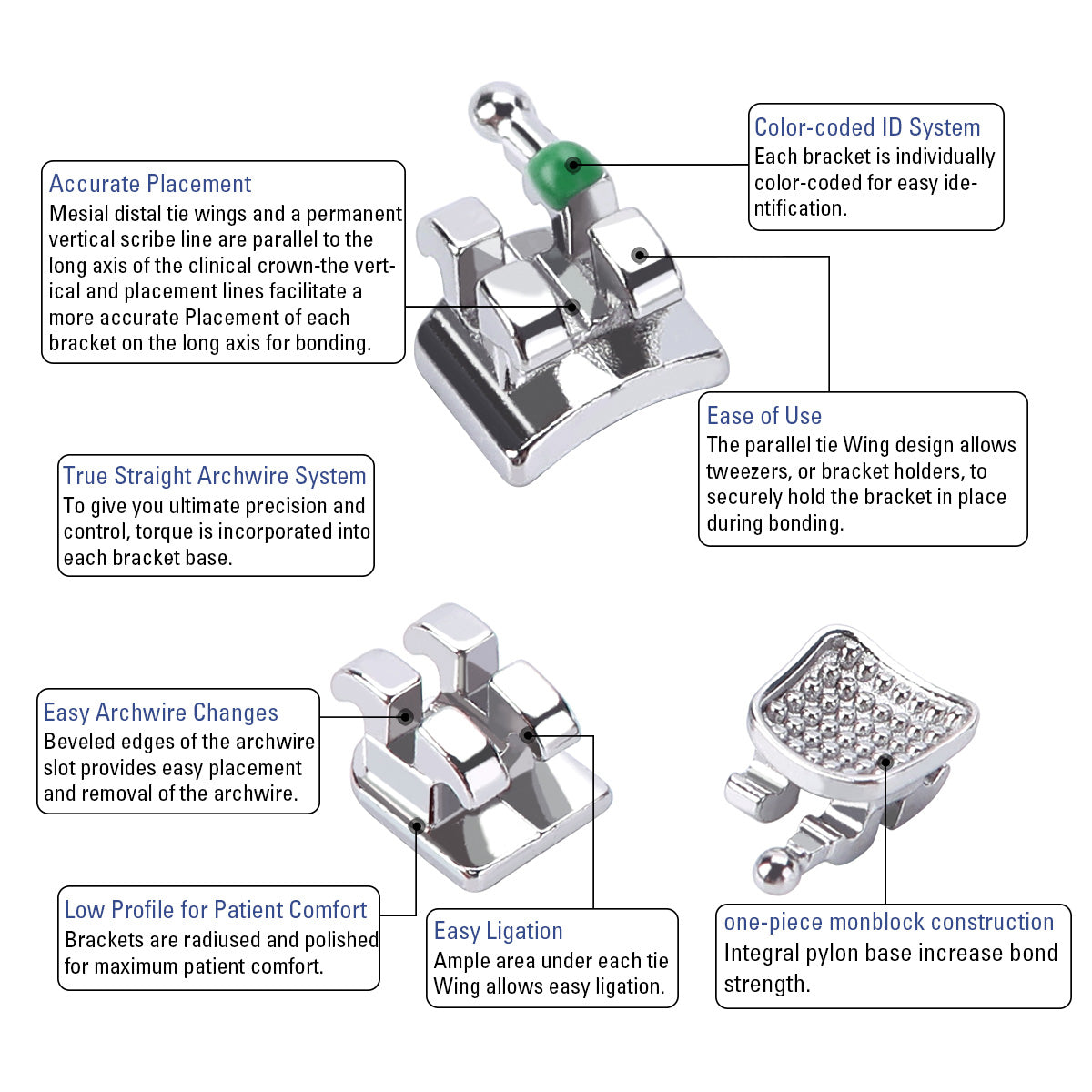 Dental Orthodontic Metal Brackets Monoblock Mini Roth/MBT 0.018/0.022 Hooks 3/3-4-5 20pcs/Packs - pairaydental.com