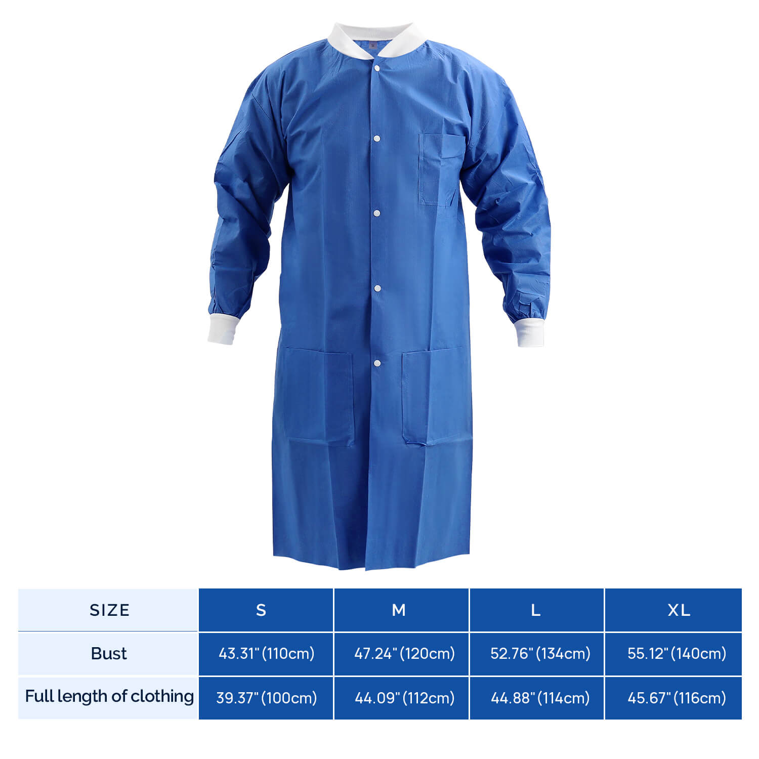 Disposable Lab Coat knee length wth 3 Pockets for Medical Dental Hospital Blue - pairaydental.com