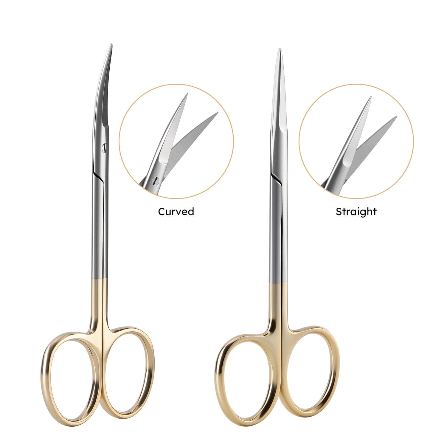 Dental Surgical Gum Tissue Scissors Curved/Straight Gold Handle Stainless Steel 11.5cm(4.52") - pairaydental.com