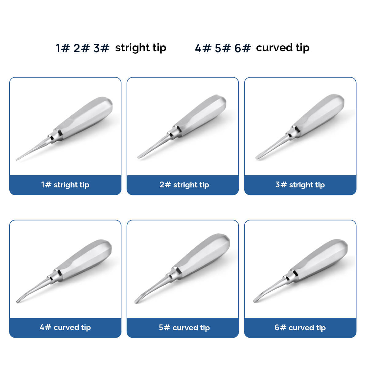 Dental Root Elevators Straight (#1-3) & Curved (#4-6) - pairaydental.com