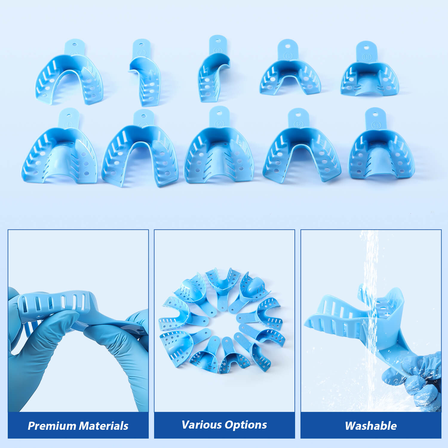 Dental Impression Trays Perforated & Autoclavable Plastic 12 Pcs/Bag 10 Sizes Available - pairaydental.com