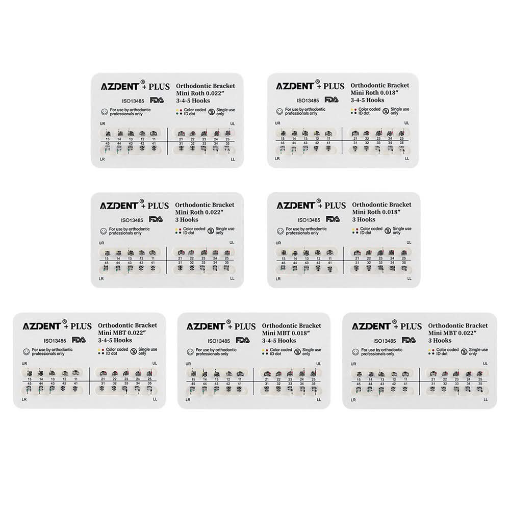 AZDENT Plus Metal Brackets Mini Roth/MBT .022/.018 Hooks 3/3-4-5 - pairaydental.com