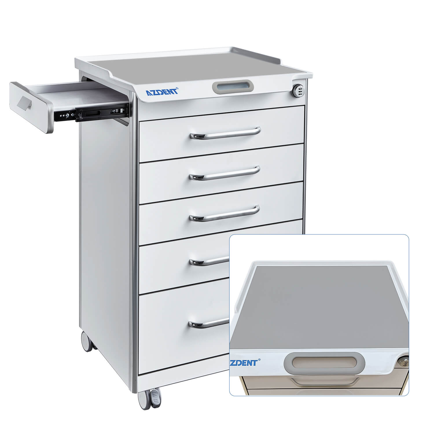 Dental Mobile Cabinet Cart with Hidden Side Auxiliary Drawer Power Socket 5 Drawers - pairaydental.com