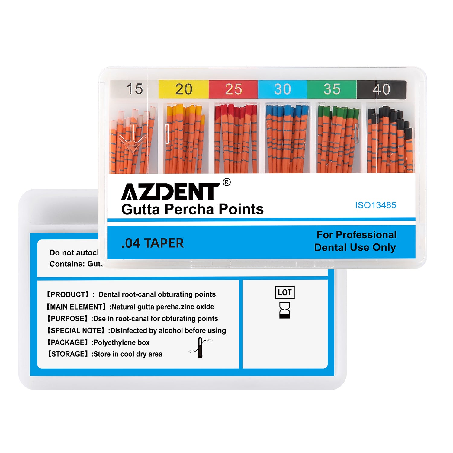 Gutta Percha Points With Scale 0.04 Taper Assorted #15-40 Color Coded 60/Box
