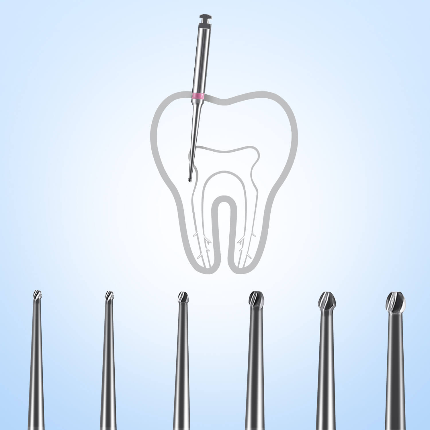 Dental Minimal Invasive Endodontic Carbide Burs Long Neck RA Round 31mm/34mm 6pcs/Pack - pairaydental.com