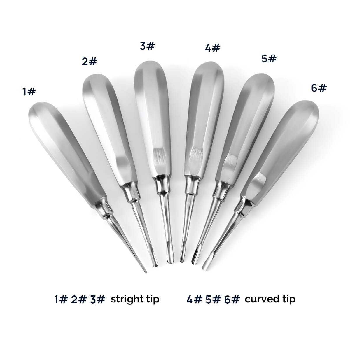 Dental Root Elevators Straight (#1-3) & Curved (#4-6) - pairaydental.com