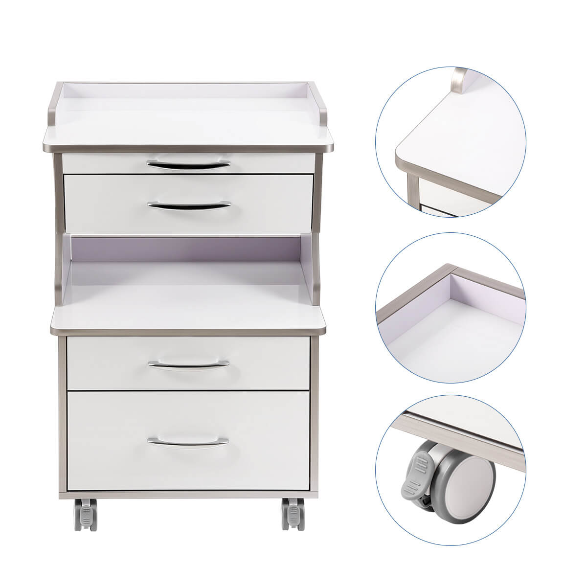 Dental Mobile Cabinet Cart G15 Rolling Storage Trolley Three Drawers with Socket - pairaydental.com 