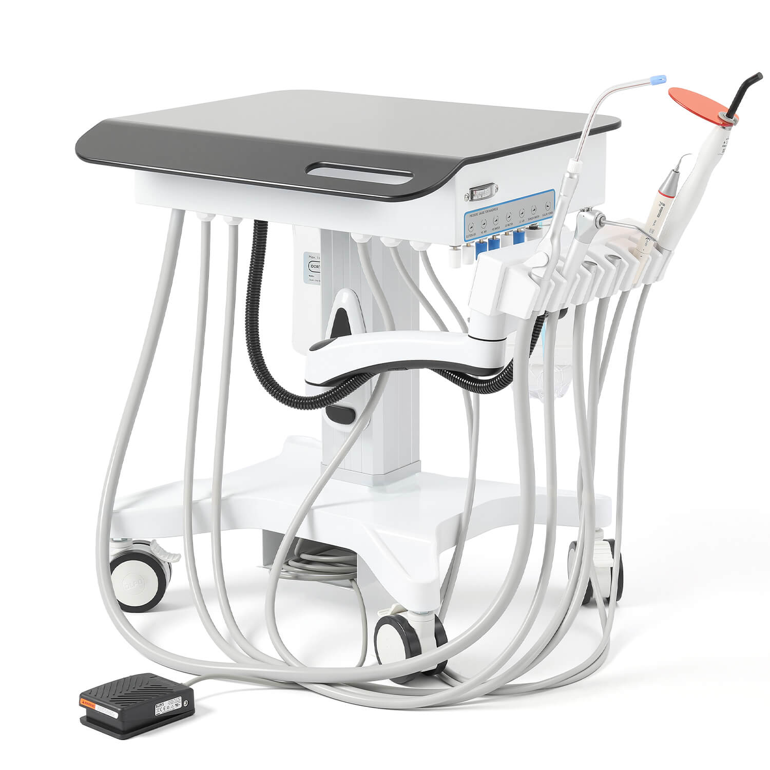 Dental Delivery Unit Mobile Cart 4 Hole Integrated Scaler & Curing Light Adjustable Height Electric Lifting - pairaydental.com