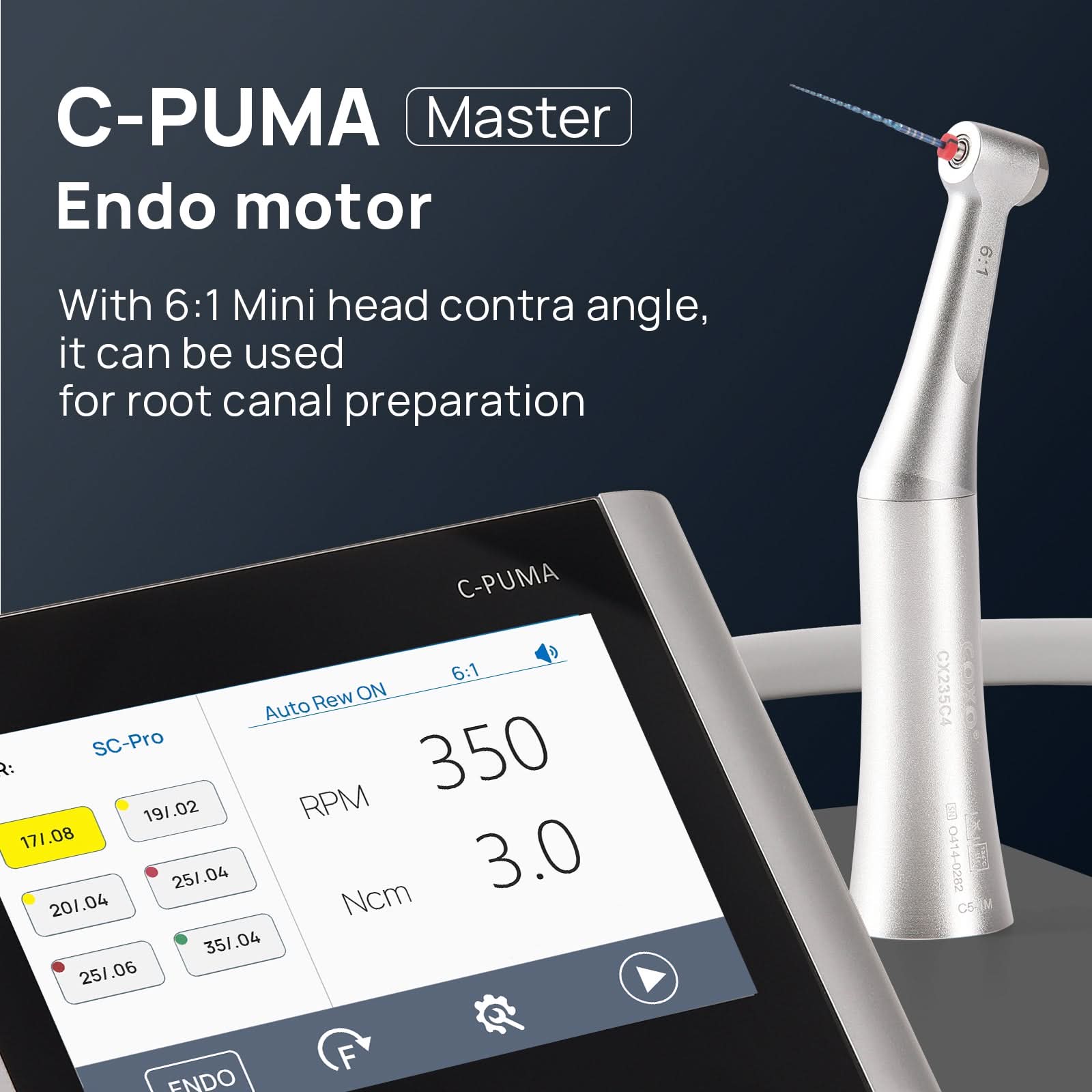 COXO C PUMA Master Dental Electric and Endo Motor 6:1 /1:5 Contra Angle Handpieces #C-PUMA MASTER - pairaydental.com