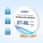 Dental ST-ML Multilayer Zirconia Block Super Translucent 98mm Seven Layers Natural Shade Gradient - pairaydental.com