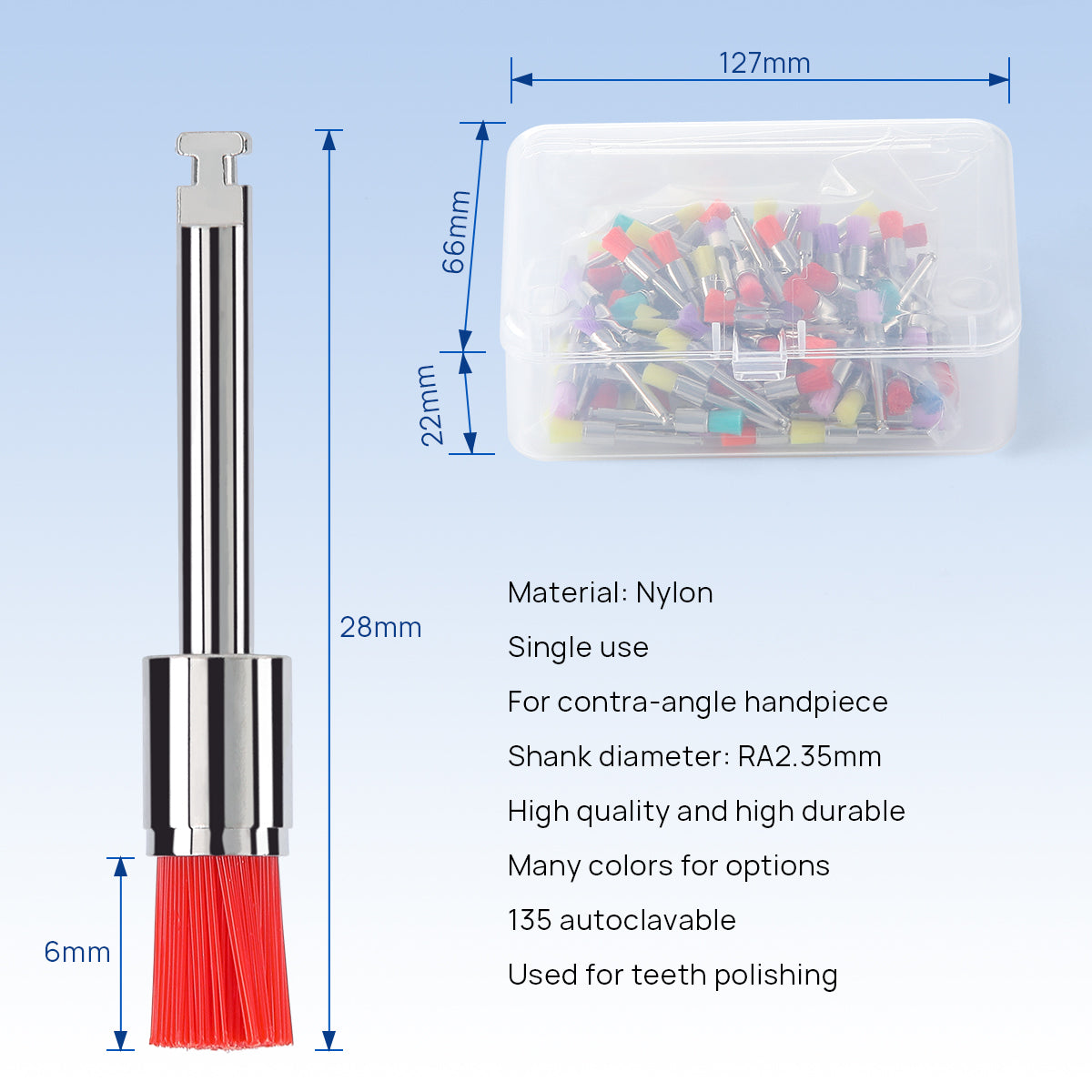 Dental Prophy Polishing Brush Colorful Nylon 100pcs/Box - pairaydental.com