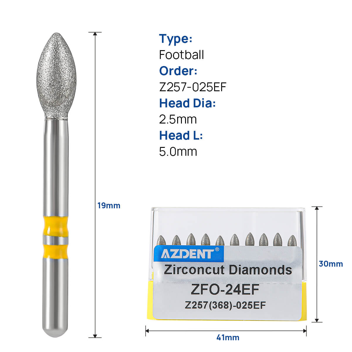 Dental Diamond Burs FG Cutting Zirconia Ceramic Z257-025EF (368-025EF) Round 10pcs/Box - pairaydental.com