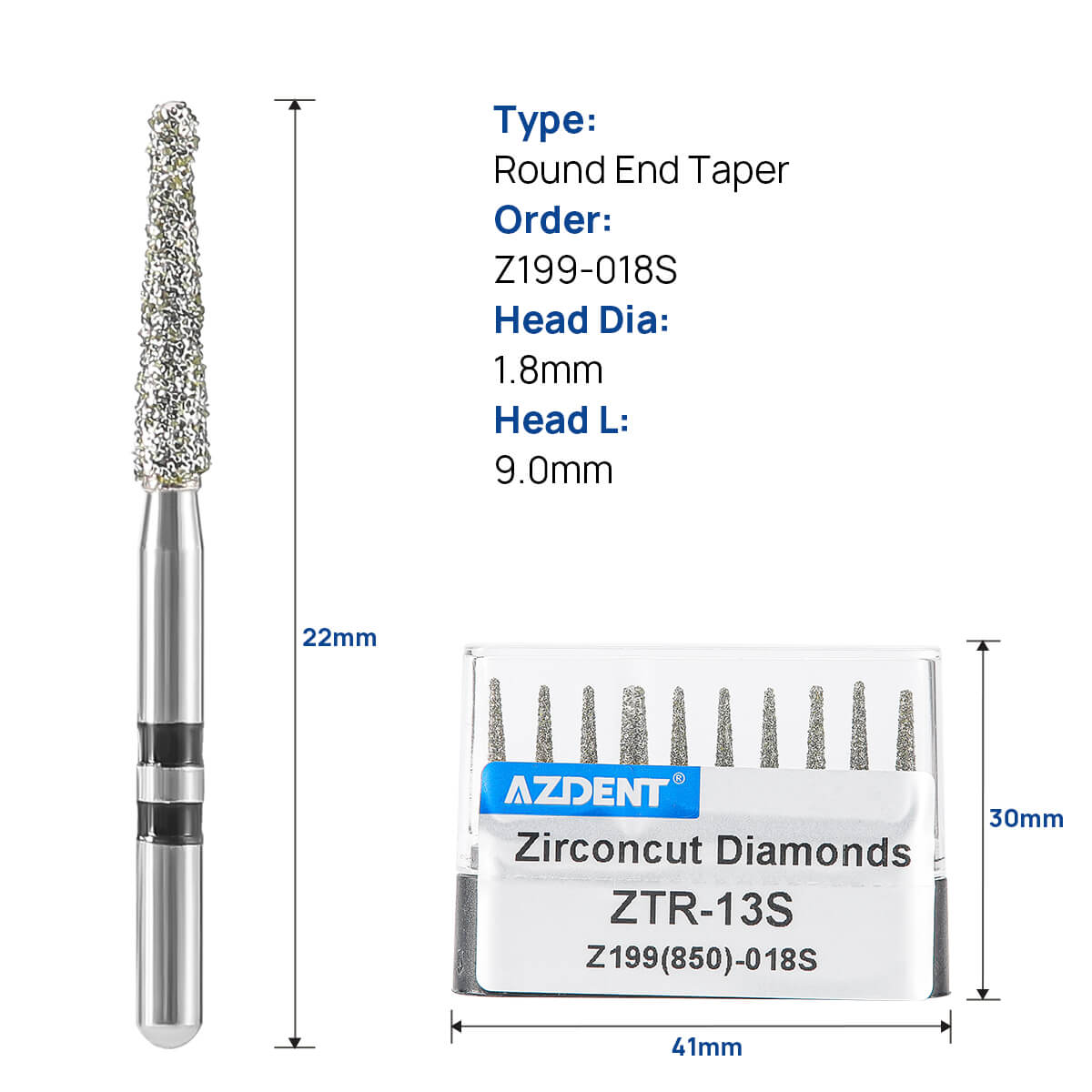 Dental Diamond Burs ZTR-13S (850-018S) for Zirconia/Ceramic Prep 10pcs/Box - pairaydental.com