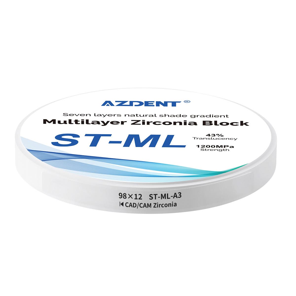 Dental ST-ML Multilayer Zirconia Block Super Translucent 98mm Seven Layers Natural Shade Gradient A3 98*12mm - pairaydental.com