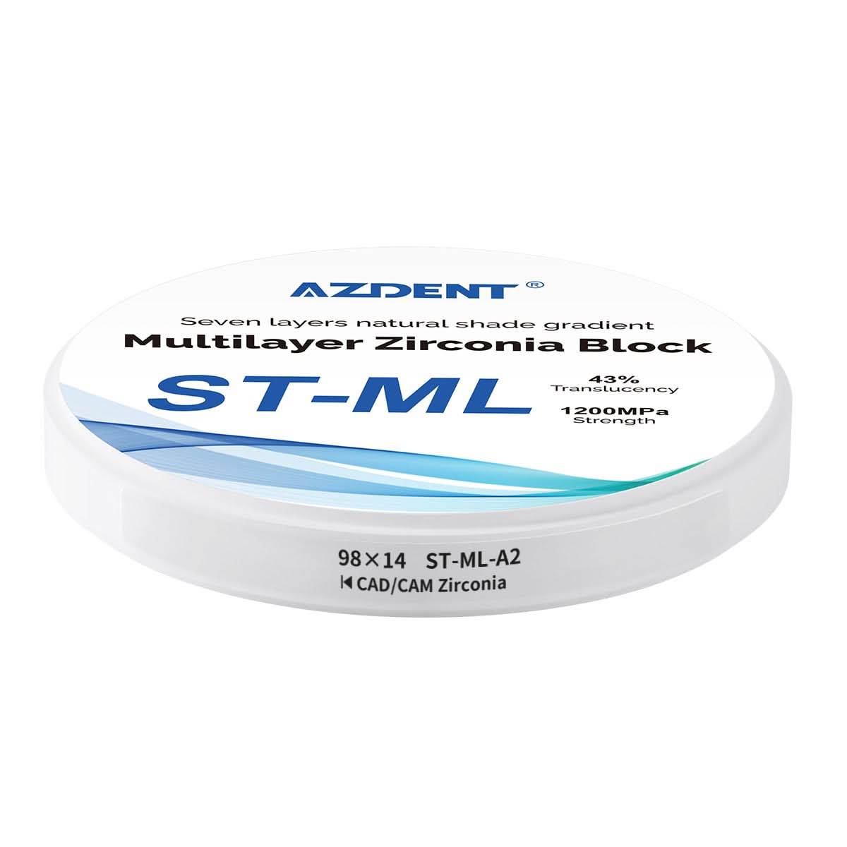 Dental ST-ML Multilayer Zirconia Block Super Translucent 98mm Seven Layers Natural Shade Gradient A2 98*14mm - pairaydental.com