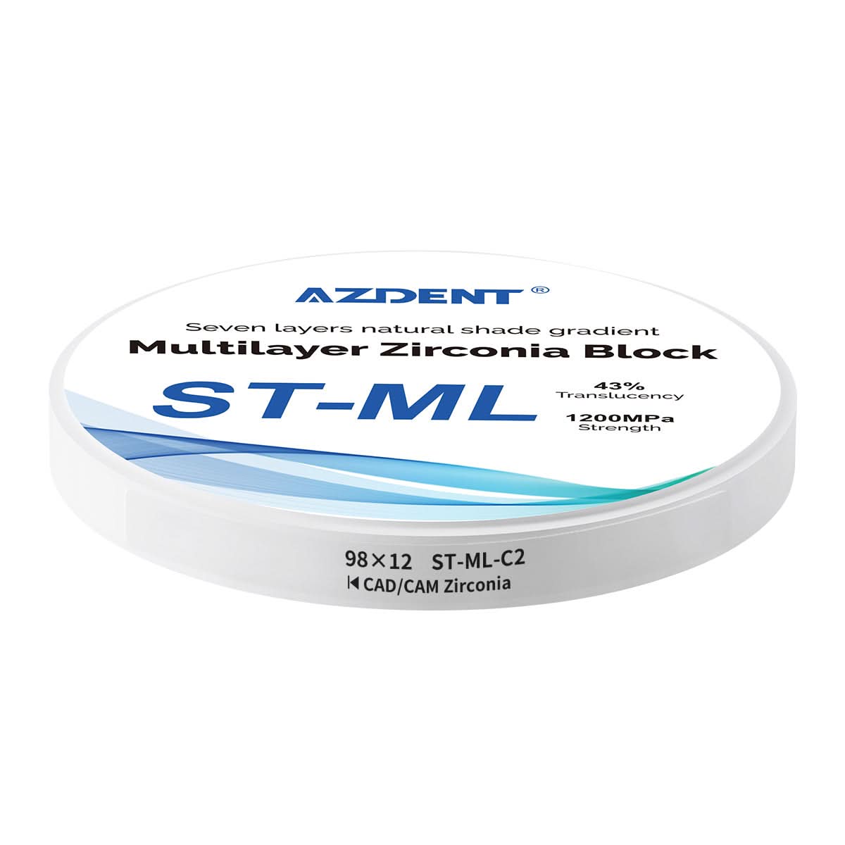 Dental ST-ML Multilayer Zirconia Block Super Translucent 98mm Seven Layers Natural Shade Gradient C2 98*12mm - pairaydental.com