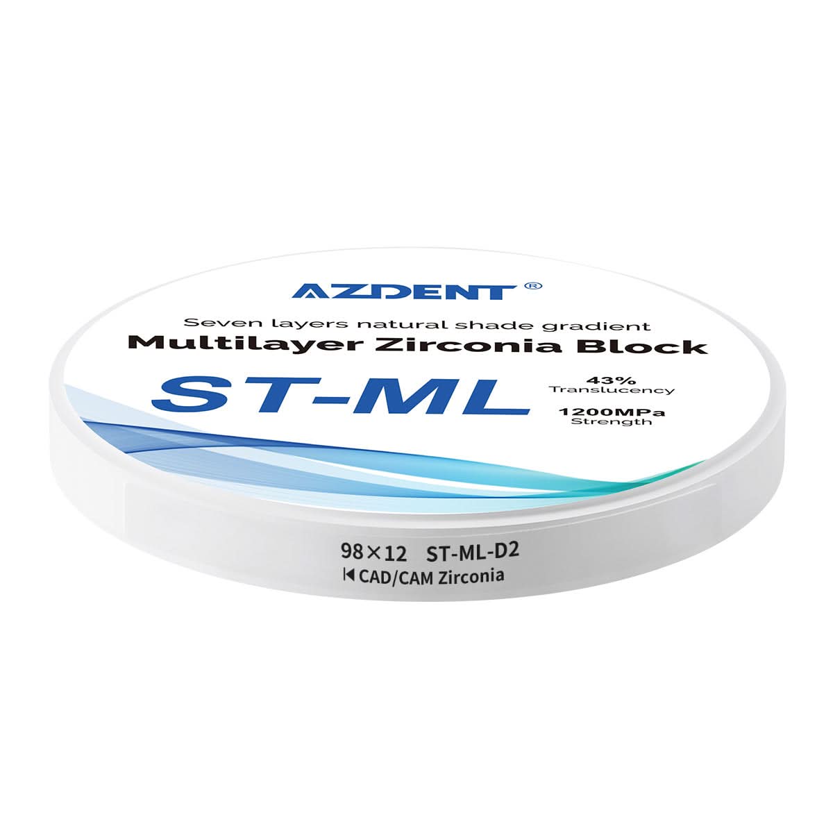 Dental ST-ML Multilayer Zirconia Block Super Translucent 98mm Seven Layers Natural Shade Gradient D2 98*12mm - pairaydental.com