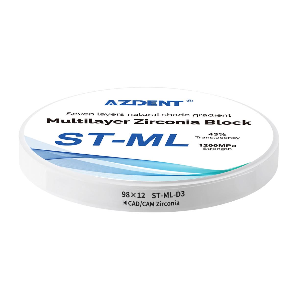 Dental ST-ML Multilayer Zirconia Block Super Translucent 98mm Seven Layers Natural Shade Gradient D3 98*12mm - pairaydental.com