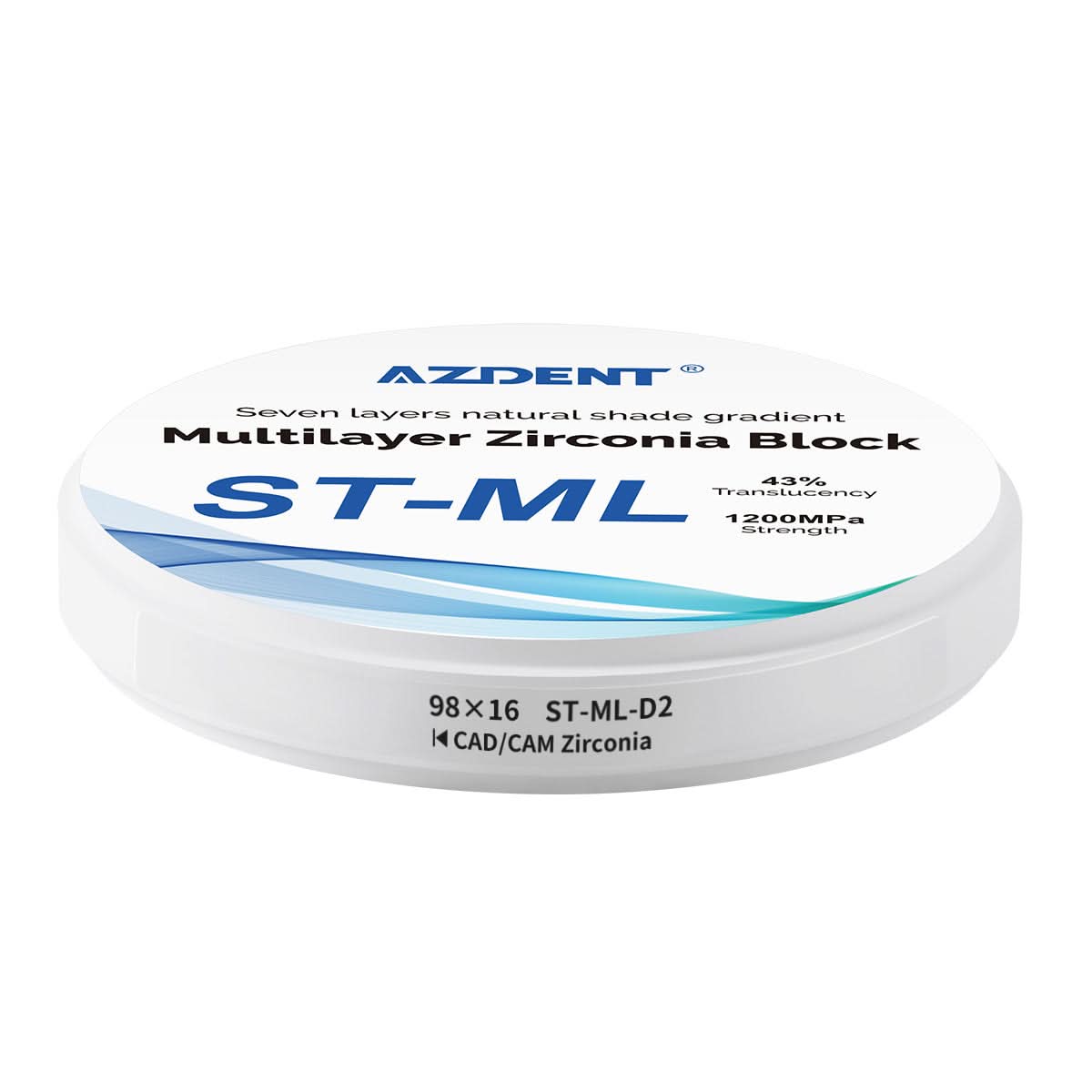 Dental ST-ML Multilayer Zirconia Block Super Translucent 98mm Seven Layers Natural Shade Gradient D2 98*16mm - pairaydental.com