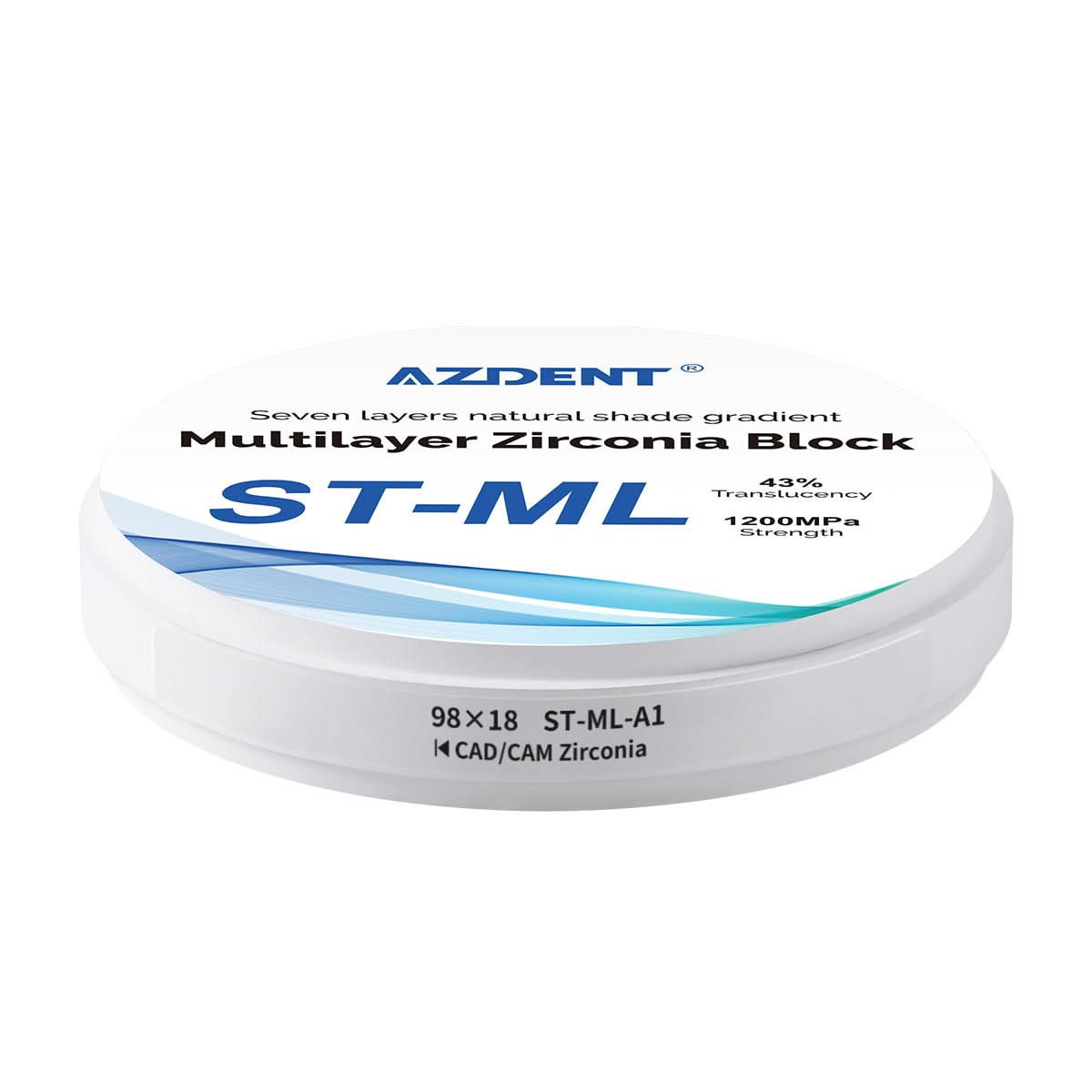 Dental ST-ML Multilayer Zirconia Block Super Translucent 98mm Seven Layers Natural Shade Gradient A1 98*18mm - pairaydental.com
