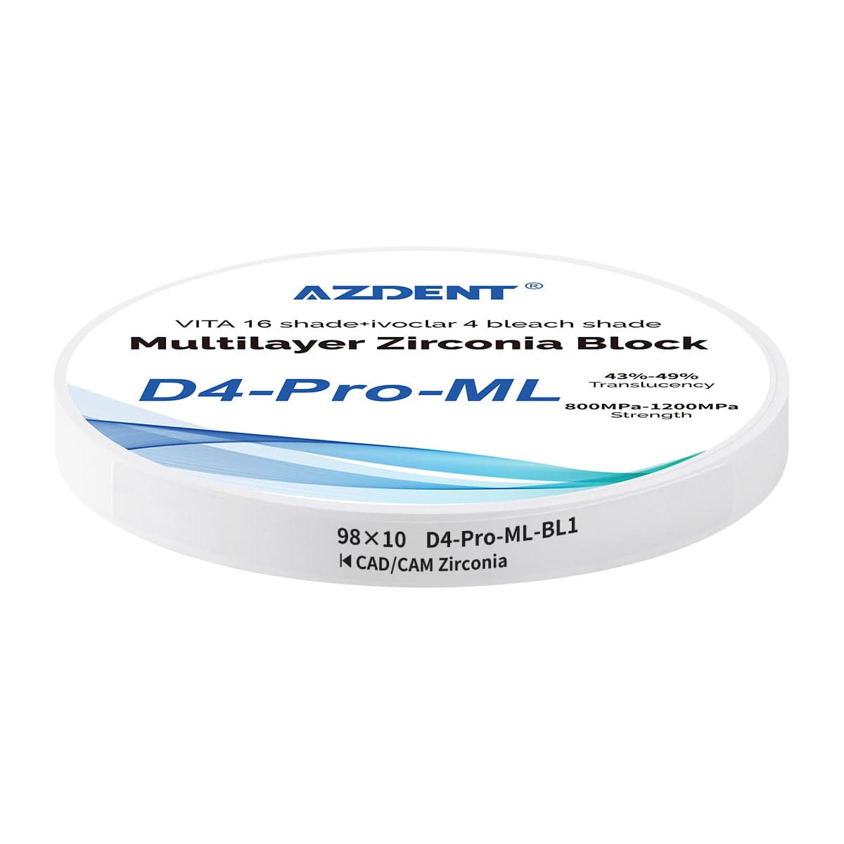 Dental D4-Pro-ML Multilayer Zirconia Block 98mm Five Layers Natural Shade Gradient BL1 98*10mm - pairaydental.com