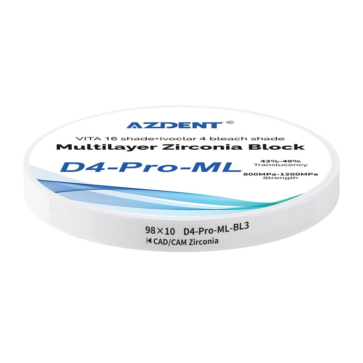 Dental D4-Pro-ML Multilayer Zirconia Block 98mm Five Layers Natural Shade Gradient BL3 98*10mm - pairaydental.com