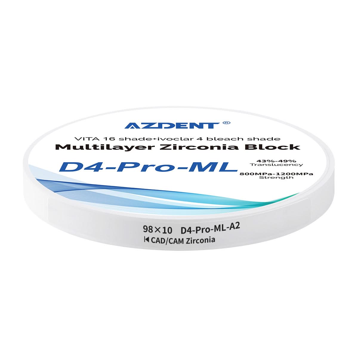 Dental D4-Pro-ML Multilayer Zirconia Block 98mm Five Layers Natural Shade Gradient A2 98*10mm - pairaydental.com