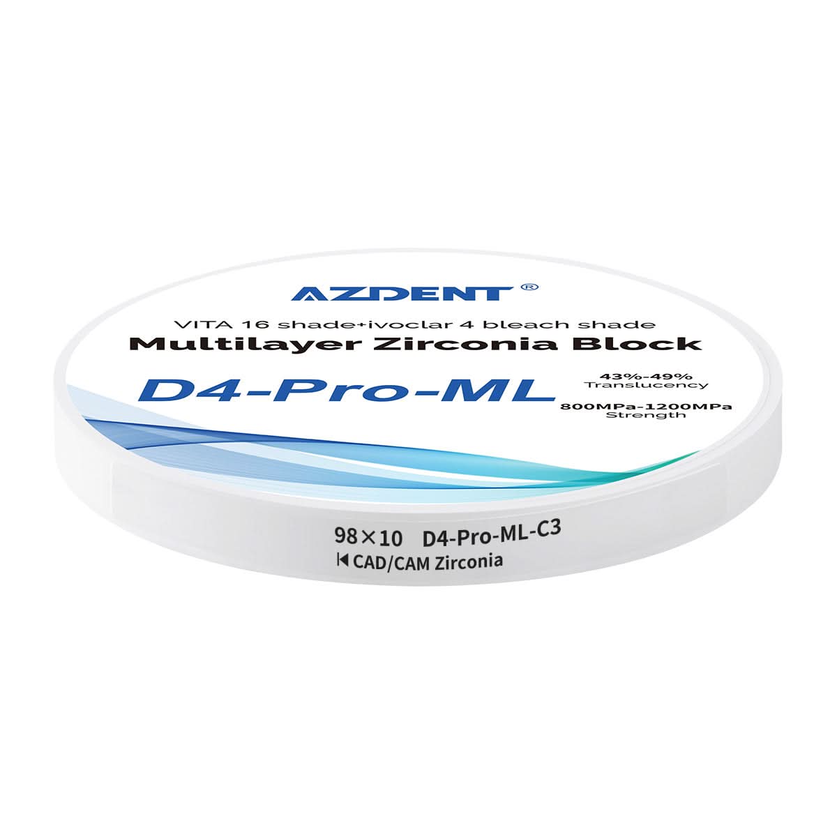 Dental D4-Pro-ML Multilayer Zirconia Block 98mm Five Layers Natural Shade Gradient C3 98*10mm - pairaydental.com