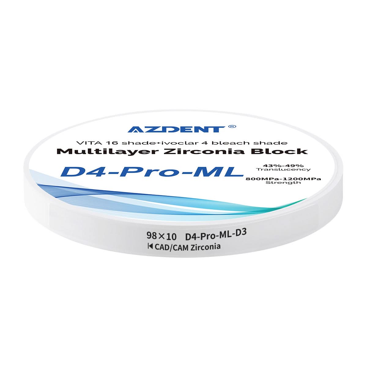Dental D4-Pro-ML Multilayer Zirconia Block 98mm Five Layers Natural Shade Gradient D3 98*10mm - pairaydental.com