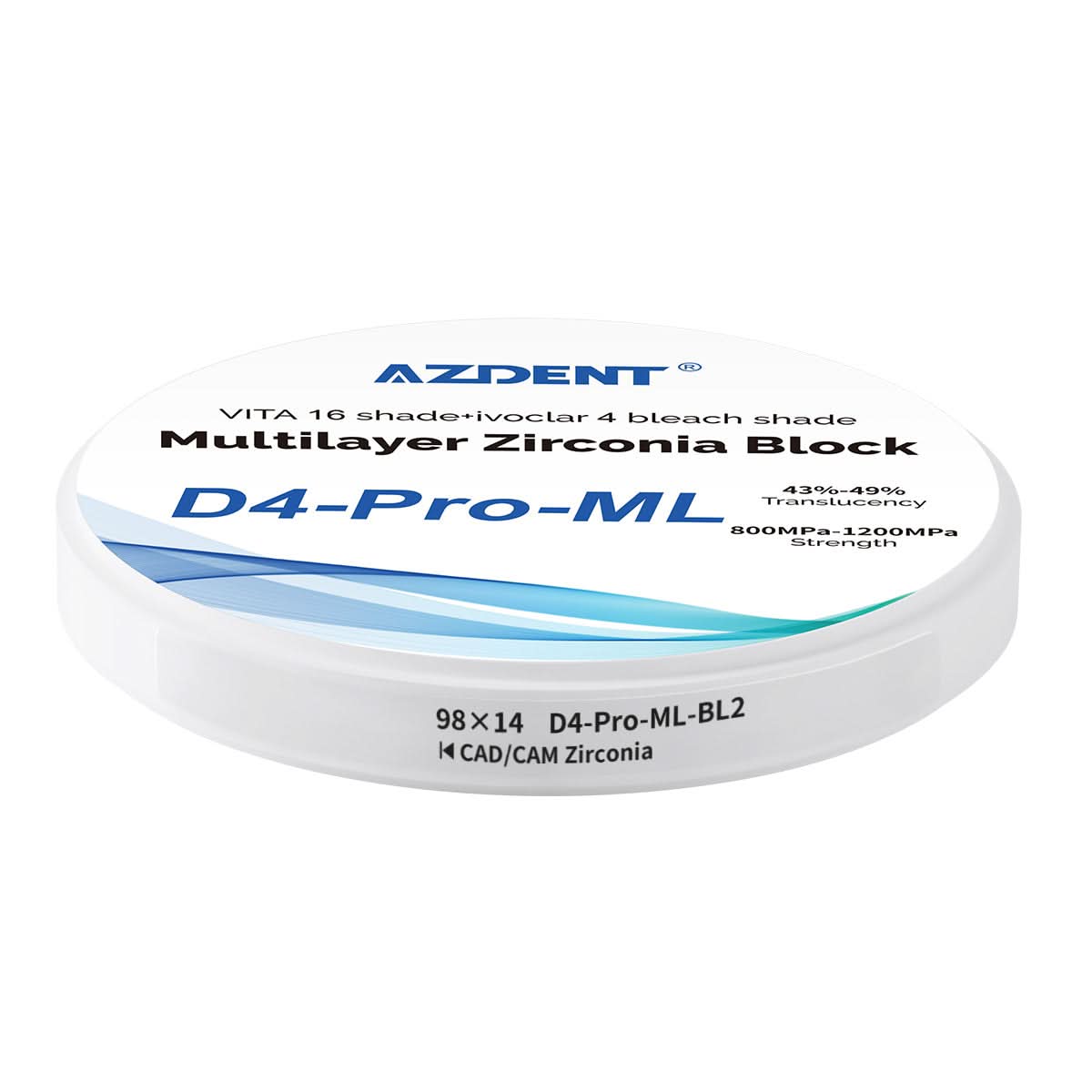 Dental D4-Pro-ML Multilayer Zirconia Block 98mm Five Layers Natural Shade Gradient BL2 98*14mm - pairaydental.com