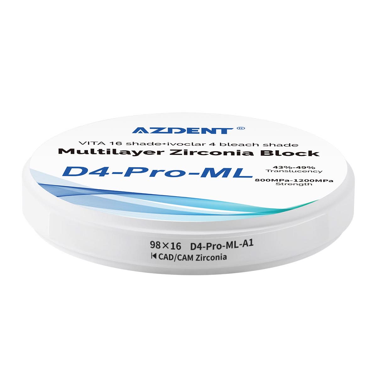 Dental D4-Pro-ML Multilayer Zirconia Block 98mm Five Layers Natural Shade Gradient A1 98*16mm - pairaydental.com