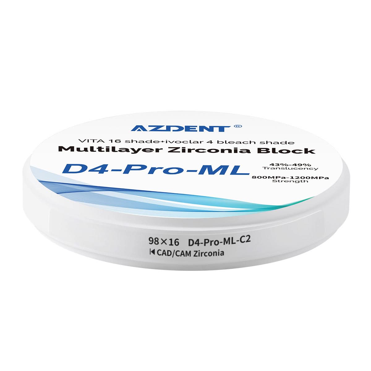 Dental D4-Pro-ML Multilayer Zirconia Block 98mm Five Layers Natural Shade Gradient C2 98*16mm - pairaydental.com