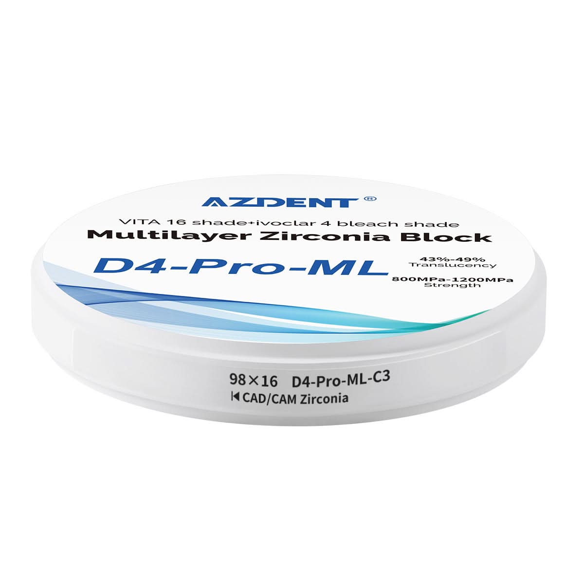 Dental D4-Pro-ML Multilayer Zirconia Block 98mm Five Layers Natural Shade Gradient C3 98*16mm - pairaydental.com
