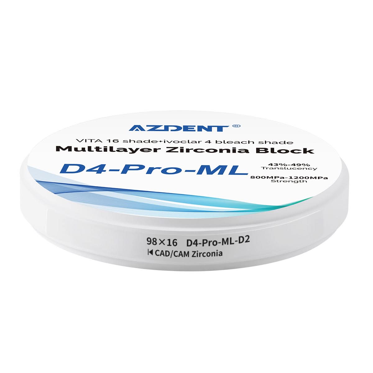 Dental D4-Pro-ML Multilayer Zirconia Block 98mm Five Layers Natural Shade Gradient D2 98*16mm - pairaydental.com