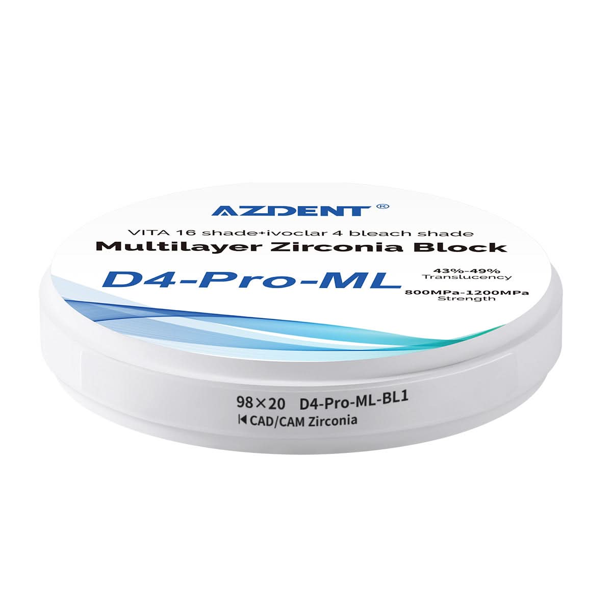 Dental D4-Pro-ML Multilayer Zirconia Block 98mm Five Layers Natural Shade Gradient BL1 98*20mm - pairaydental.com