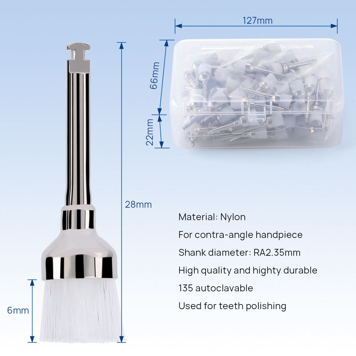 Dental Prophy Polishing Brush White Nylon 100pcs/Box - pairaydental.com