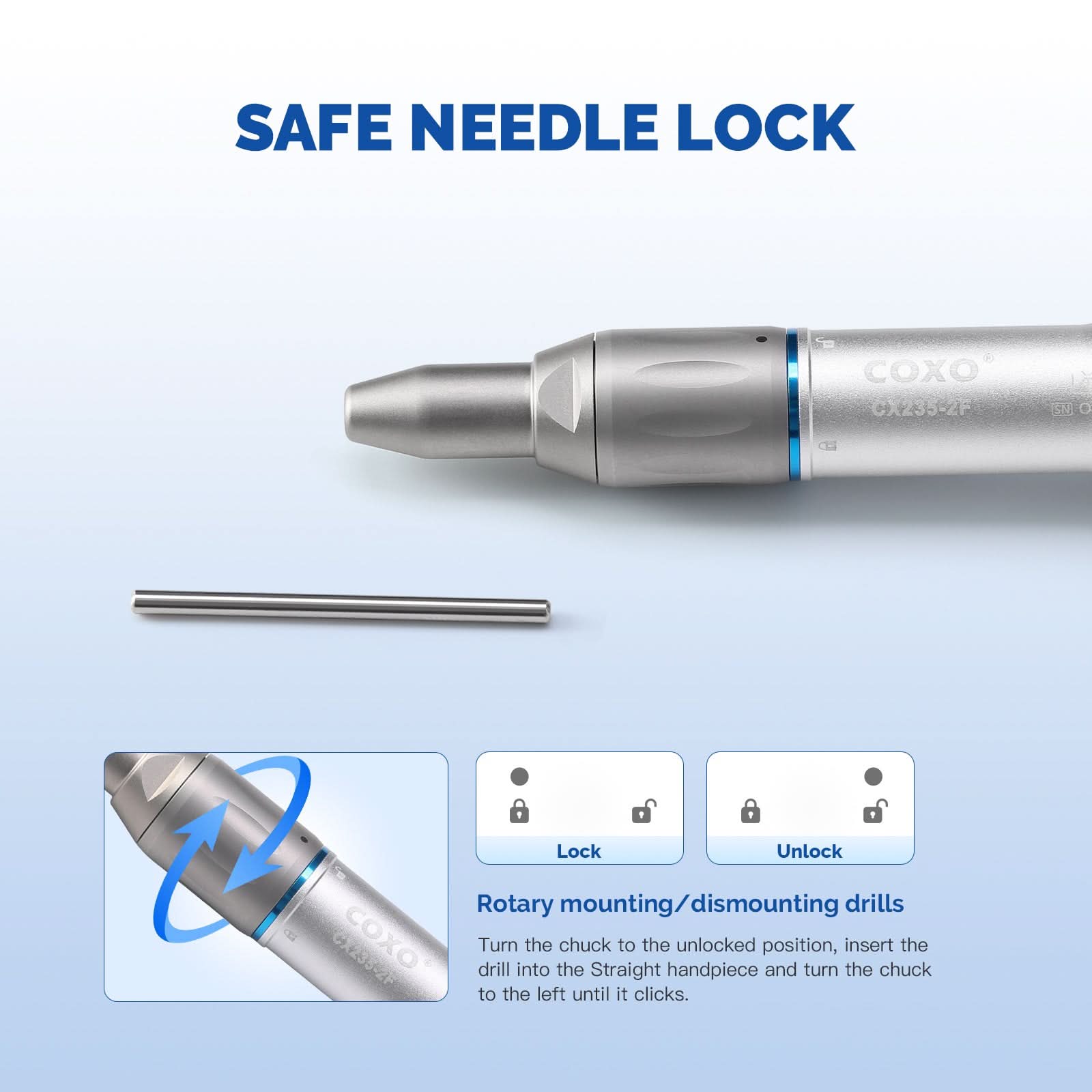 COXO 1:1 Dental Low Speed Handpiece External Straight Handpiece #S-2F  - pairaydental.com