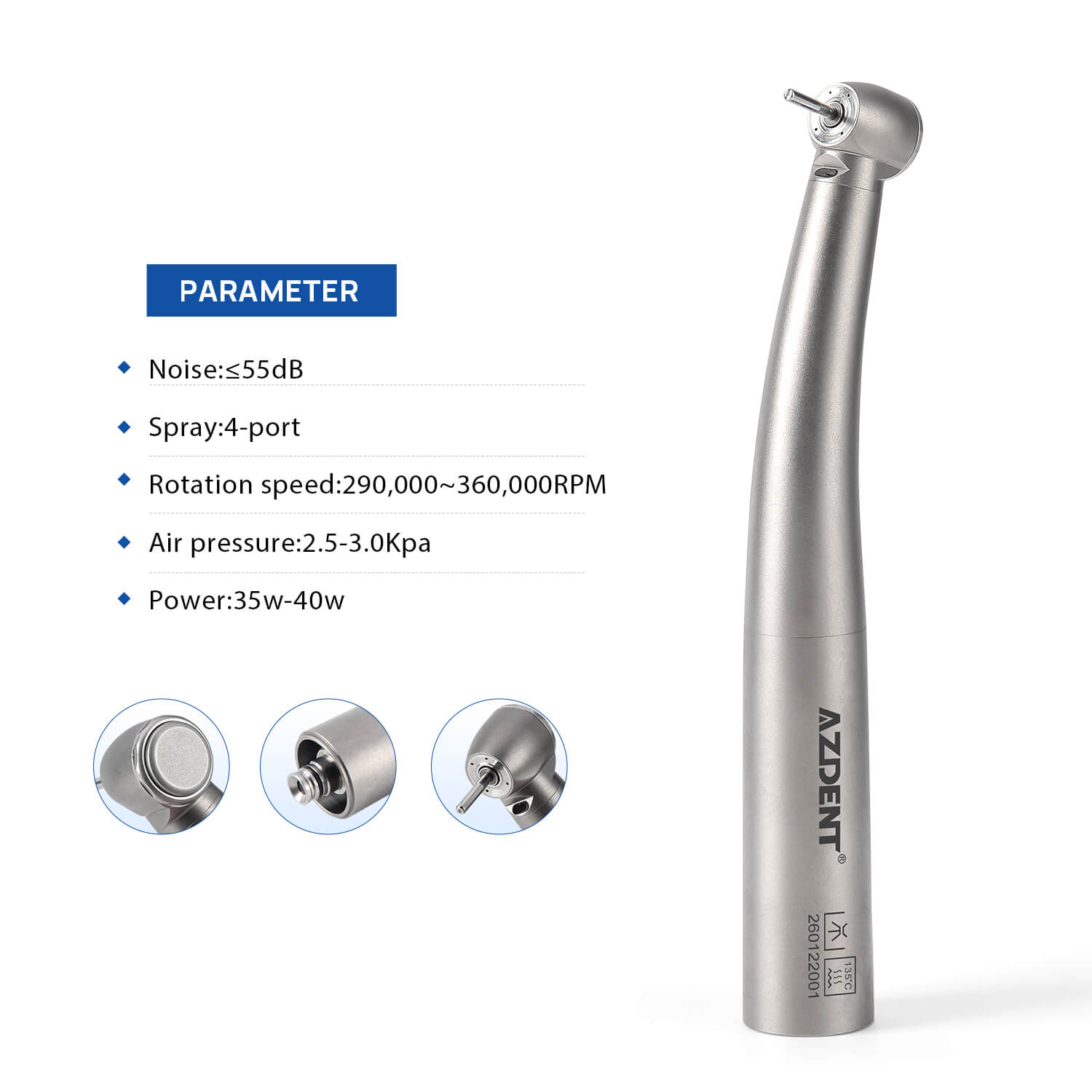 Dental Titanium High Speed Handpiece LED Fiber Optic Standard Head 4-Water Spray & 6 Holes Quick Coupler - pairaydental.com