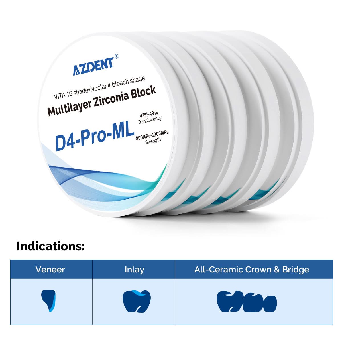 Dental D4-Pro-ML Multilayer Zirconia Block 98mm Five Layers Natural Shade Gradient - pairaydental.com
