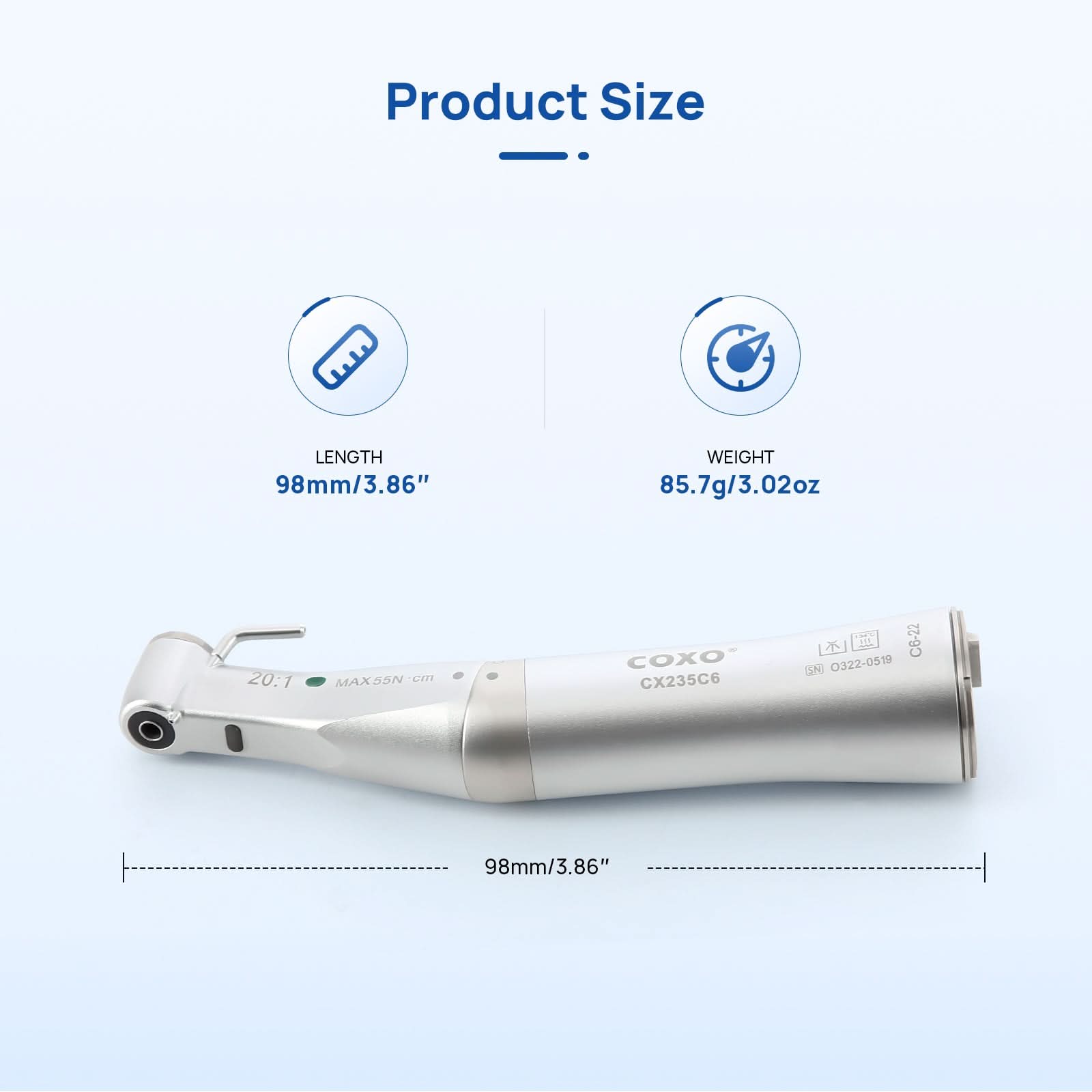 COXO CX235C6 Dental 20:1 Contra Angle Electric Implant Handpiece Fiber Optic #C6-22 - pairaydental.com