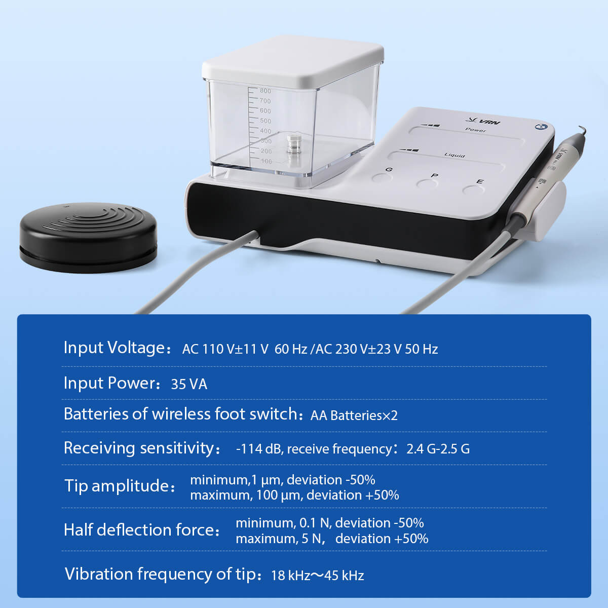 Dental VRN-DA20 LED Ultrasonic Piezo Scaler Built-in Water Supply With Autoclavable Handpiece & 7 Scaling Tips - pairaydental.com