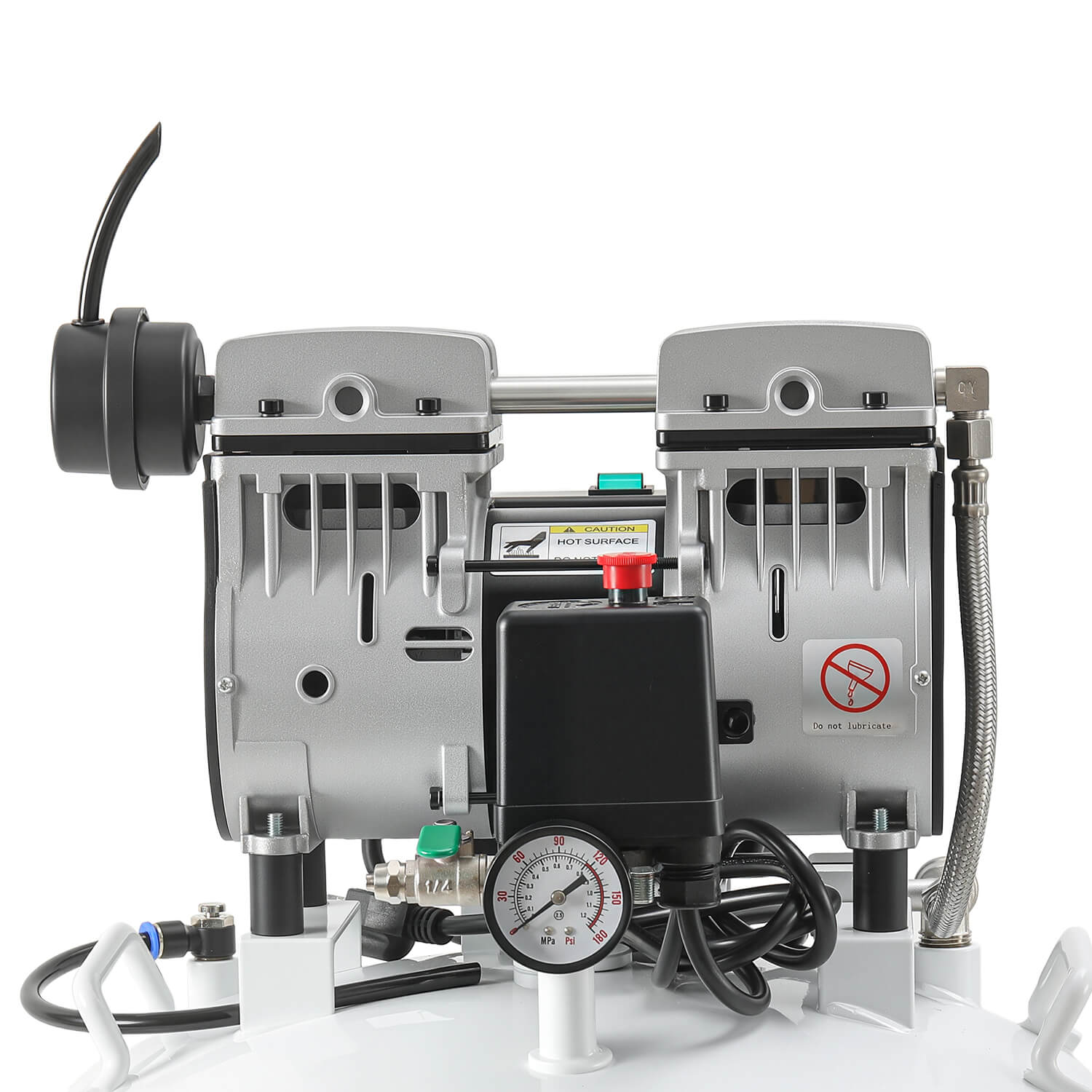Dental Noiseless Oil-Free Air Compressor 24L/40L Single Pressure Gauge for 1-2 Dental Chair - pairaydental.com