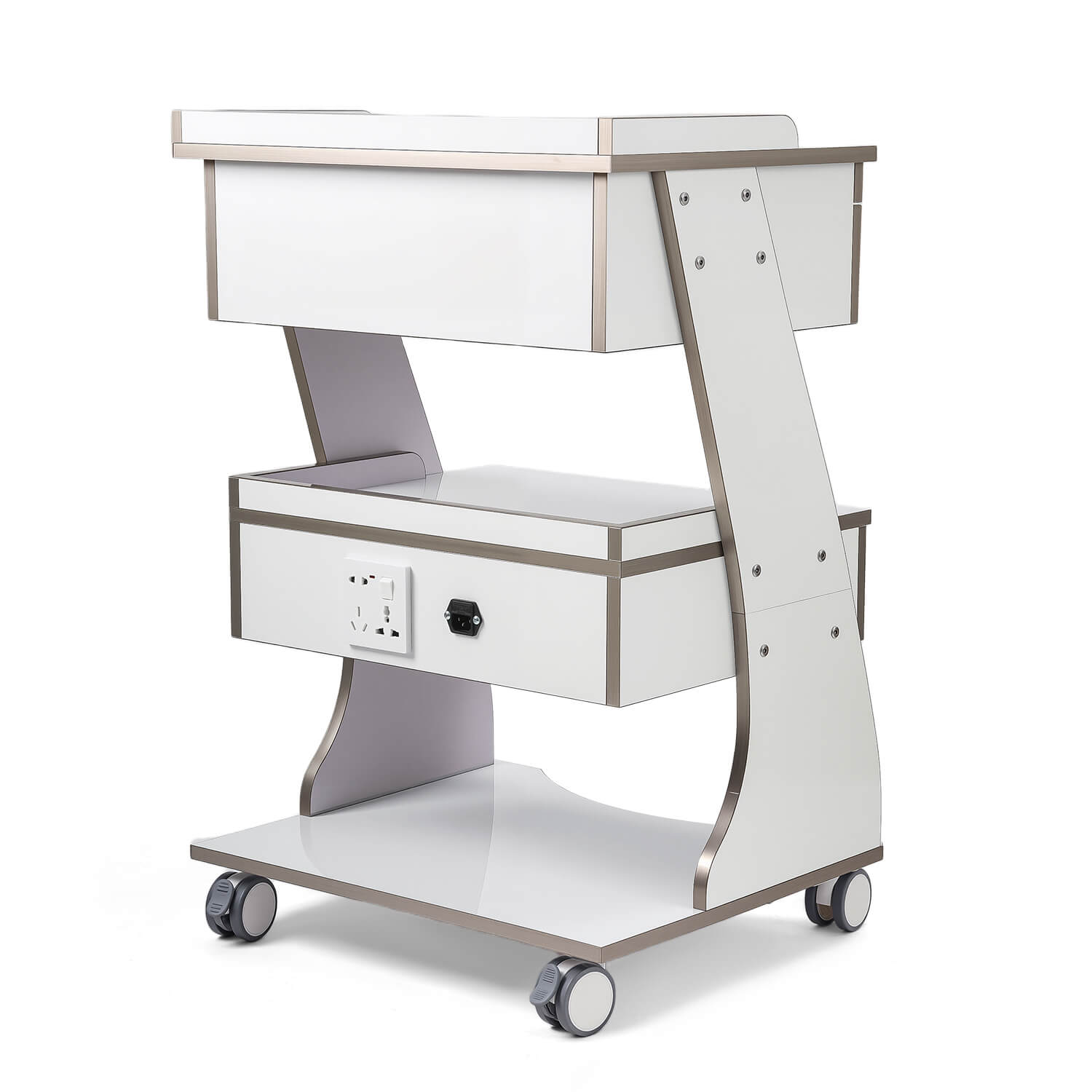 Dental  Mobile Rolling Cart Trolley Built-in Socket Three-Tier Cart 2 Drawers - pairaydental.com