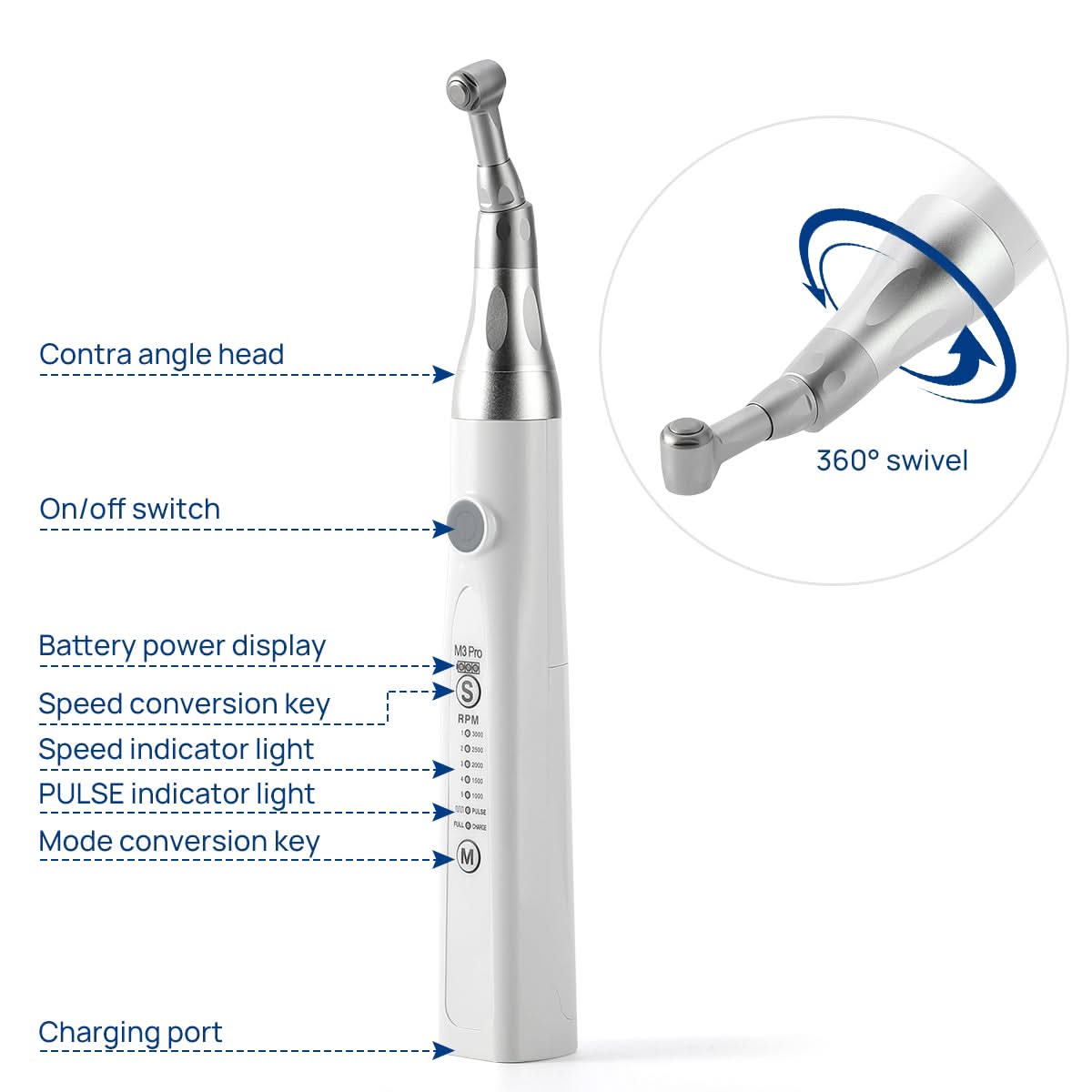 Cordless Dental Hygiene Prophy Handpiece 360° Rotating 5 Speed Settings - pairaydental.com