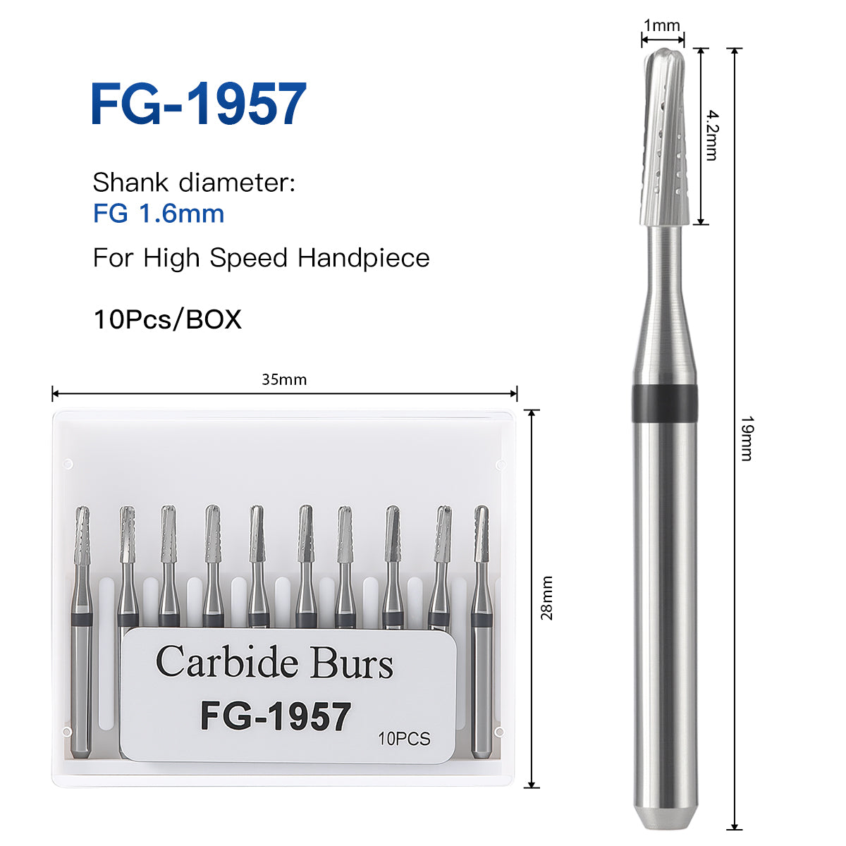 Dental Tungsten Carbide Bur FG 1957 Metal Cutting 10pcs/Box