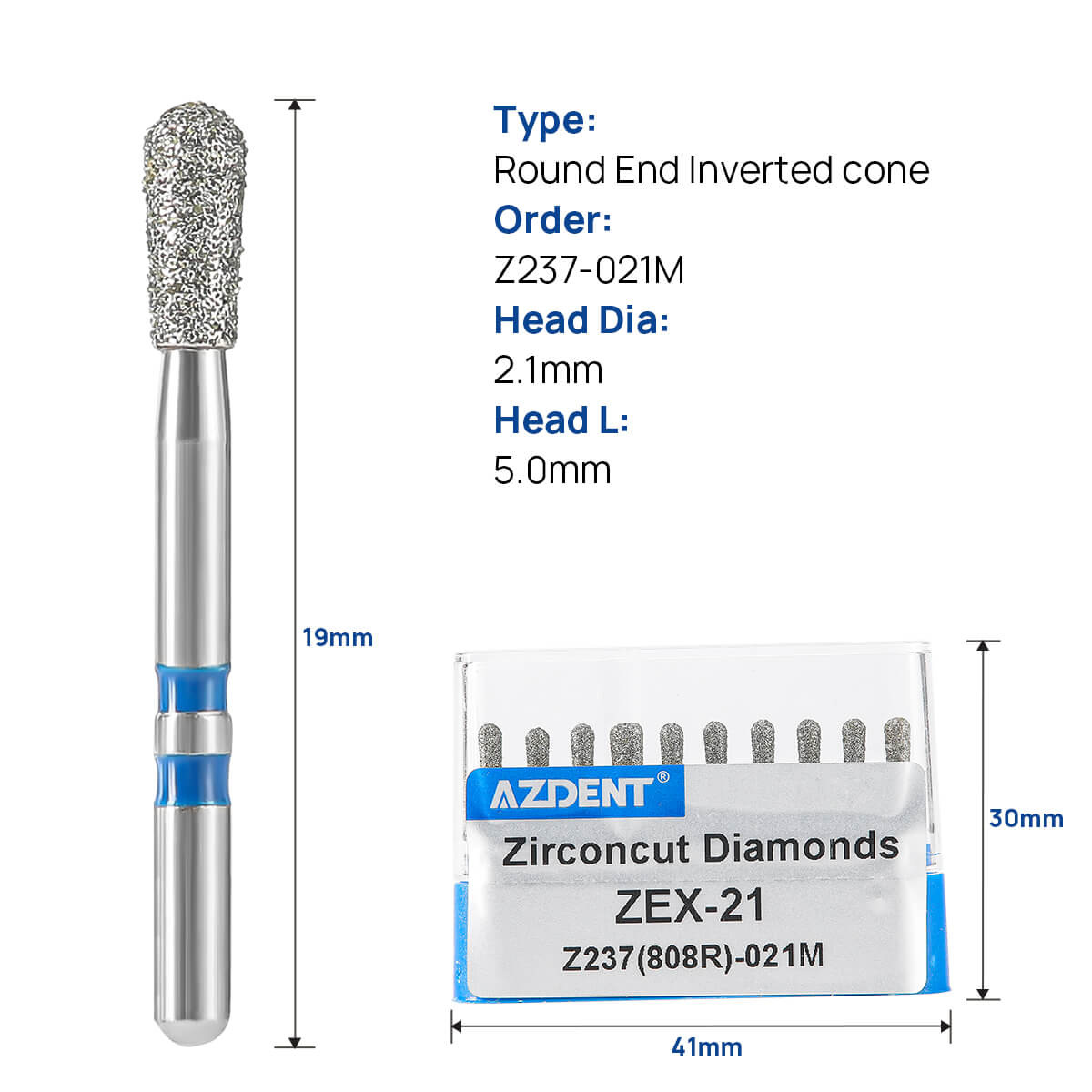 Dental Diamond Burs ZEX-21 (808R-021M) for Zirconia/Ceramic Prep 10pcs/Box - pairaydental.com