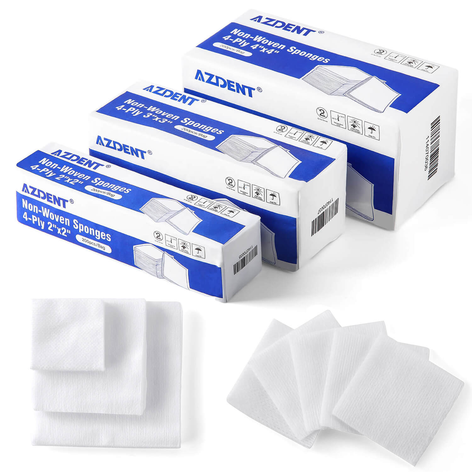 Disposable Dental Gauze Pads Non-Woven Sponge 4-Ply Non-Sterile 3 Sizes 200pcs/Box - pairaydental.com