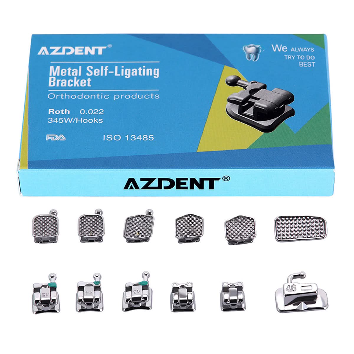 Orthodontic Metal Self Ligating Mini Bracket Roth/MBT 0.022 345 Hooks with 4 Buccal Tube 24pcs/Kit - pairaydental.com 