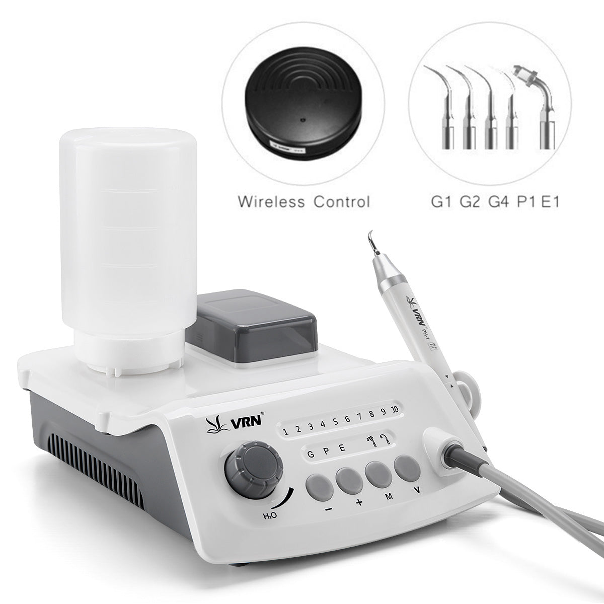 VRN Ultrasonic Scaler Wireless Control LED Handpiece and 5 Tips - pairaydental.com